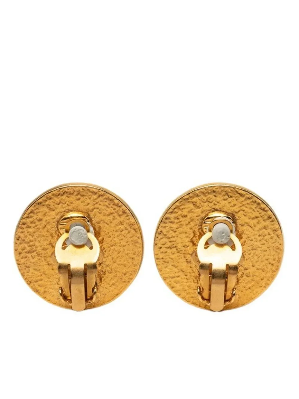Chanel CC Logo Vintage Round Earrings Gold Plated Faux Pearl